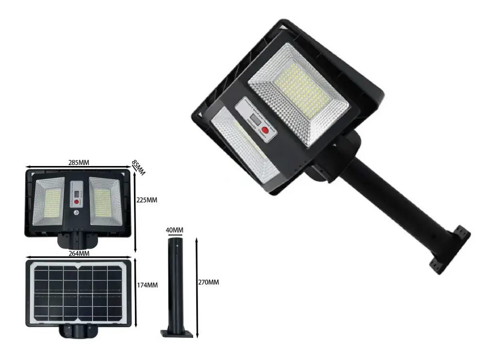 Lampadaire solaire LED à double tête super lumineux, indice de protection IP65, détection automatique, batterie grande capacité, autonomie de 12 à 16 heures